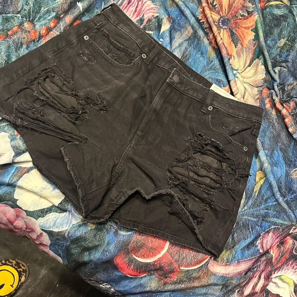 American Eagle Outfitters Black Ripped Jean Shorts